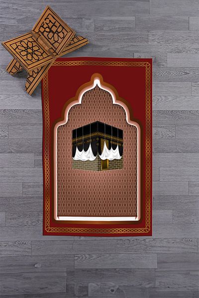 EY HOME Motivul Kaaba imprimat digital Motiv lavabil 70x130 Covor de rugăciune, Covor de rugăciune-4-roșu,