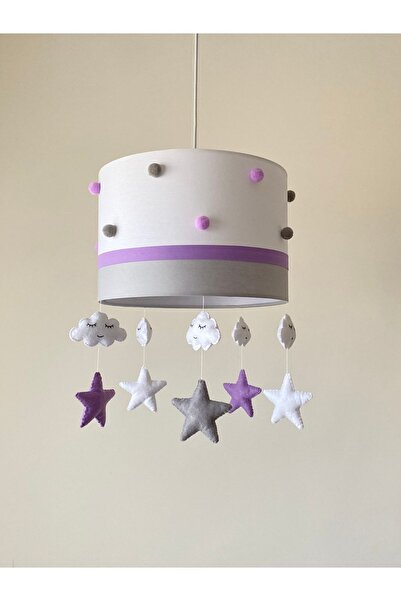 atölye ay ışığı Lila-gri Ponponlu Bebek Çocuk Odası Avize