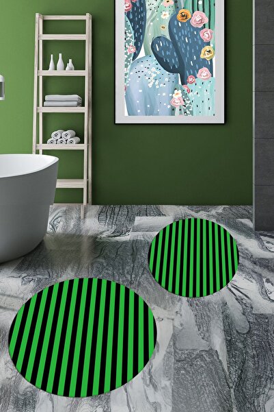 EY HOME Set de toaletă rotund pentru baie, modern, cu dungi, lavabil, anti-al...