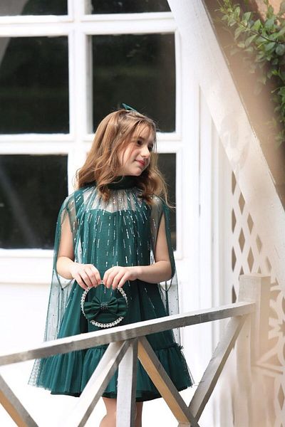 Ribbon kids Girl's Wedding and Graduation Dress - Bridal Cape and Crown with Bag