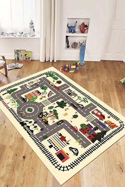 EY HOME Trafik Yollu Arabalı Yıkanabilir Eğlendirici Çocuk Odası Oyun Halısı