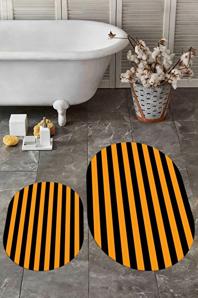 EY HOME Ψηφιακό πλενόμενο αντιολισθητικό ριγέ μοντέρνο διπλό χαλάκι μπάνιου οβάλ σετ τουαλέτας