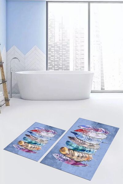 EY HOME Ψηφιακό πλενόμενο αντιολισθητικό σετ τουαλέτας με πολύχρωμο έθνικ σχέδιο με φύλλα διπλό χαλί μπάνιου