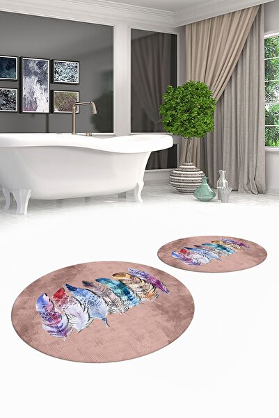 EY HOME Ψηφιακό πλενόμενο αντιολισθητικό πολύχρωμο έθνικ σχέδιο με φύλλα διπλό σετ στρογγυλής λεκάνης τουαλέτας μπάνιου