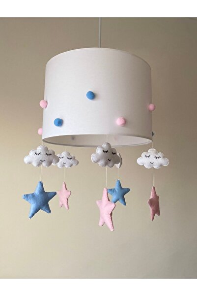 atölye ay ışığı Pembe Mavi Ponponlu Bebek Çocuk Odası Avize