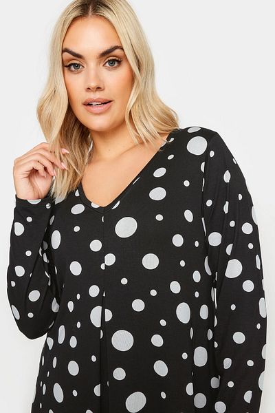 Stil Diva Plus Size V-neck Long Sleeve Polka Dot Print Dress303104