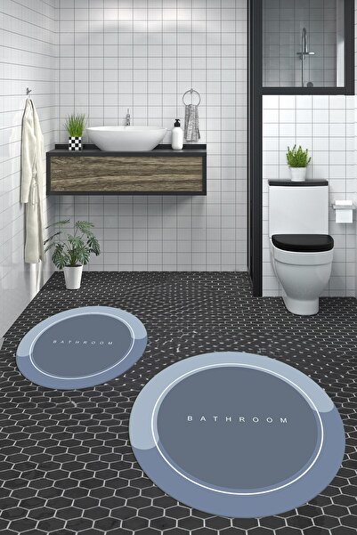 EY HOME Ψηφιακό σετ τουαλέτας με στρογγυλό χαλάκι μπάνιου με αντιολισθητική γ...