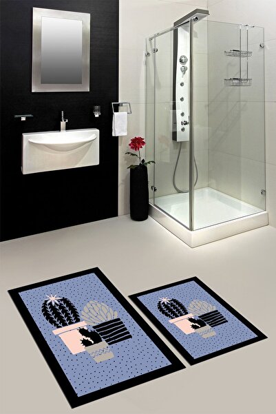 EY HOME Set de toaletă digitală cu imprimeu lavabilă, anti-alunecare, cu model de flori de cactus, covor dublu pentru baie