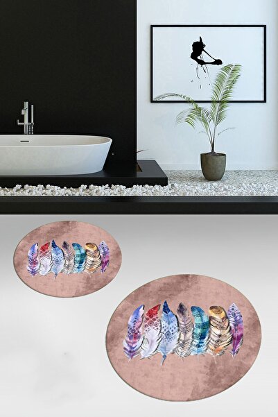 EY HOME Ψηφιακό πλενόμενο αντιολισθητικό πολύχρωμο έθνικ σχέδιο με φύλλα διπλό σετ στρογγυλής λεκάνης τουαλέτας μπάνιου