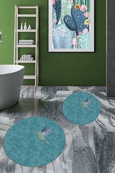 EY HOME Цифровий пральний нековзний сучасний набір для ванної кімнати з пташиним візерунком, круглий унітаз