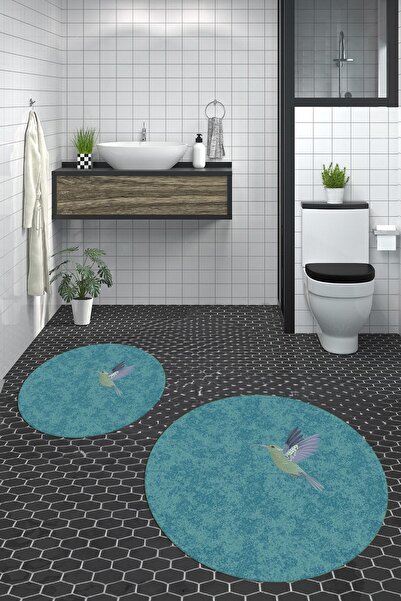 EY HOME Цифровий пральний нековзний сучасний набір для ванної кімнати з пташиним візерунком, круглий унітаз