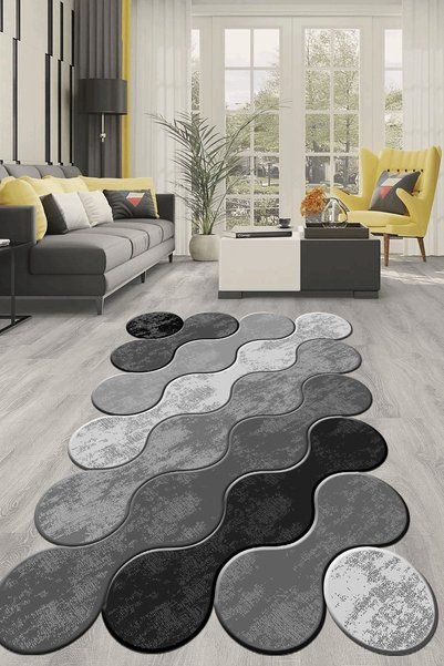 Kilimteks Dijital Baskılı Kaymaz Taban Yıkanabilir Lazer Kesim Salon Halısı V...