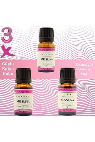 MissTulinaKozmetik Gül,Lavanta,Okaliptus Saf Esansiyel Uçucu Yağ Buhurdanlık ...