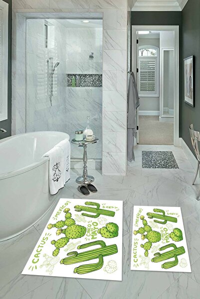 Kilimteks طباعة رقمية قطعة مانع للانزلاق قابل للغسل طقم حمام كاكتوس مزدوج مع ...