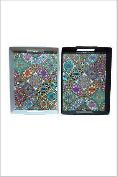 SEDEF LED SHOP Motif Patterned Tray Set of 2 Black and White