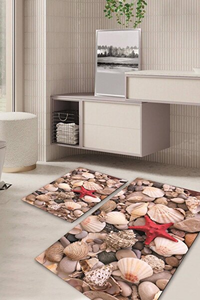 Kilimteks 3 Boyutlu Kaymaz Taban Yıkanabilir 2'li Set Banyo Halısı Paspas Klo...