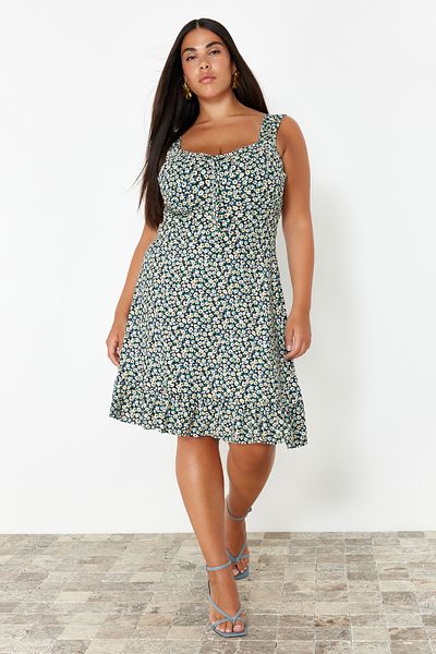 Trendyol Curve Colorful Floral Print Mini Summer Dress with Bow - Tbbss24Ah00127