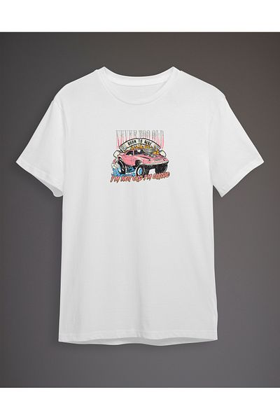 Trendyol Collection Bílé tričko s potiskem auta - Regular Cut TMNSS24TS00249