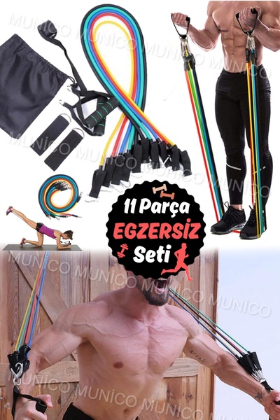 Munico 11 Parça Lateks Egzersiz Bandı Çekme Halatı Egzersiz Seti Kapıya Takıl...