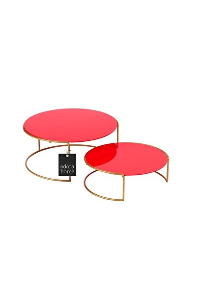 Edora Home GOLD Büyük Boy Sunumluk 2'li Metal Hediyelik Dekorasyon İkramlık / KIRMIZI PLEKSİ / Paslanmaz