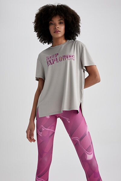 DeFacto Crew Neck Printed Loose Fit Sports T-Shirt - Short Sleeve A2508ax23sm