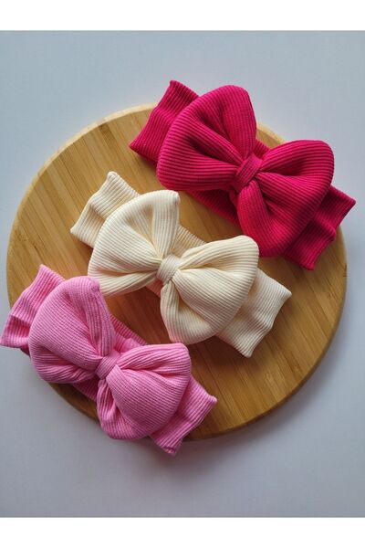 SeherBebeButik Kız Çocuk & Bebek Kaşkorse Fiyonk Bandana 3'lü Set
