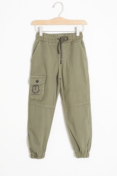 Cansın Mini Pantaloni de jeans pentru băiat kaki cu buzunare cargo și talie elastică 18407