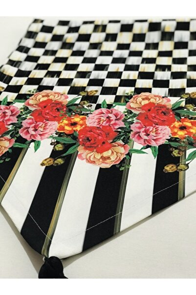 Livessa Home Damalı Kırmızı Çiçekli Runner