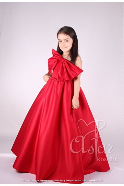 Astar Kostüm Kırmızı Tek Omuz Kurdeleli Uzun Etekli Özel Gün Kız Çocuk Abiye