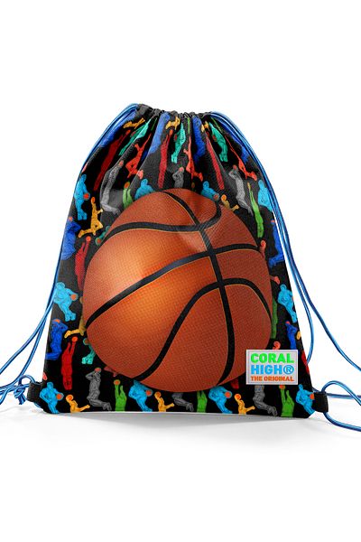 Coral High Kids Black Basketball Bulk Drawstring Drawstring Backpack 22458
