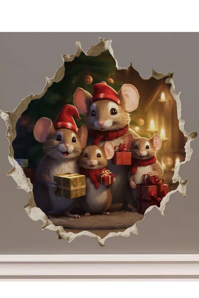 Kt Grup Autocolant pentru ușă de perete din sticlă 3D pentru șoareci de Anul Nou