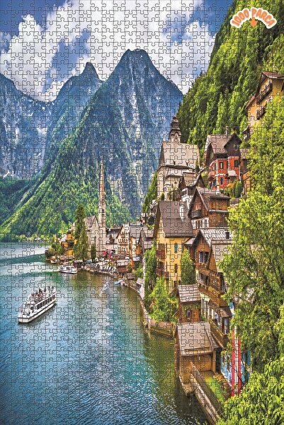 Teona Ahşap Hallstatt Gölü Dekoratif Çift Katlı Çerçeveli Asılabilir Ahşap Pu...