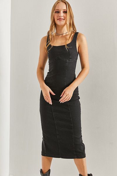 Bianco Lucci Dámské dlouhé šaty Slim Fit Lycra – s ramínky a zadním zipem40961002
