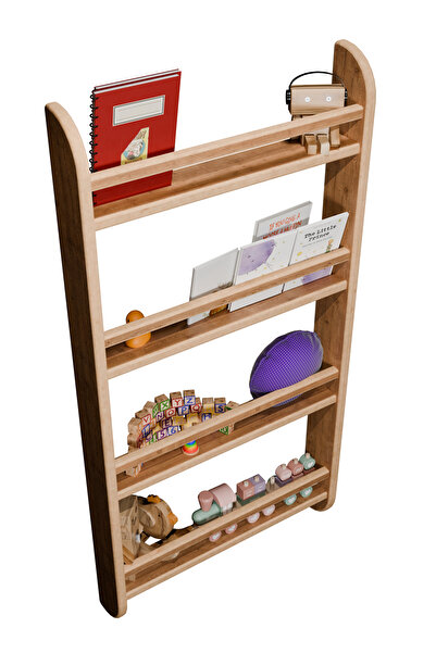 Mionte Flat-Pack Montessori Çocuk Odası Kitaplığı Ahşap Ham Doğal Kitaplık 10...
