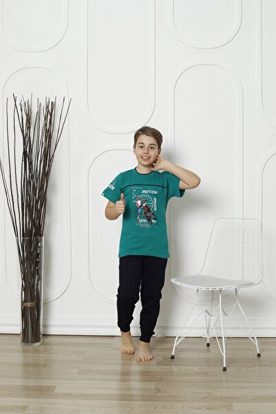 KAPİKİDS Dečački zeleni motor Štampano dugih okrugla kragna kratkih rukava pi...