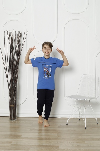 KAPİKİDS Пижамен комплект за момче - къс ръкав, дълга долна част, кръгло деко...