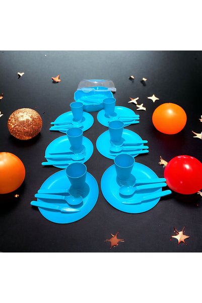 Üçsan 32 Parça 6 Kişilik Kilitli Çantalı Plastik Piknik Seti Yuvarlak Tabak