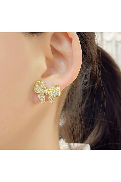 monalisatoka Kadın Zirkon Taşlı Gold Fiyonk Küpe