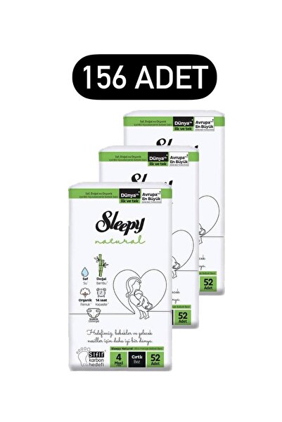Sleepy 2'li Jumbo Natural Mega Paket Bebek Bezi 4 Numara Maxi 156 Adet