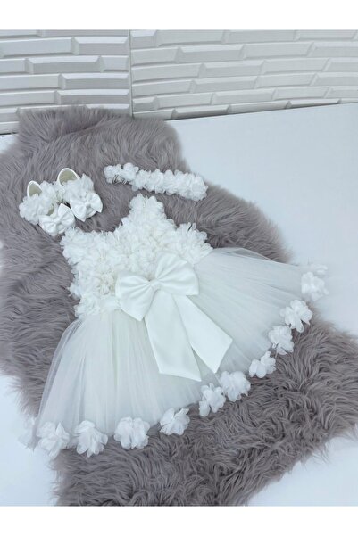 Almira Tasarım Beyaz Çiçekli Elbise Seti