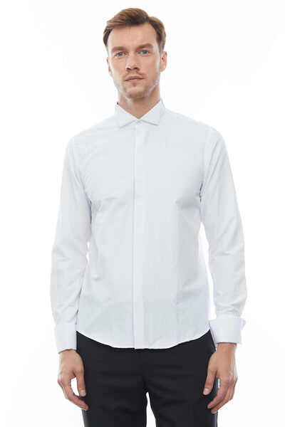 PAULMARK Men's Groom's Dress Shirt - Long Sleeve, Dble Cuff, Ankle Collar, SLIM Fit USDM4570