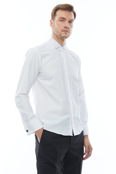PAULMARK Men's Groom's Dress Shirt - Long Sleeve, Dble Cuff, Ankle Collar, SLIM Fit USDM4570