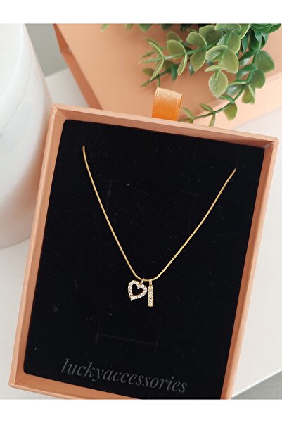 LUCKY ACCESSORIES Çelik Minimalist Zarif Zirkon Taşlı Harf Ve Kalpli Kadın Çe...