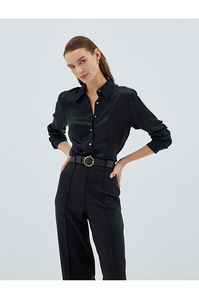 Koton Gold Metal Buttoned Long Sleeve Women's Shirt - Black 3sak60001uw