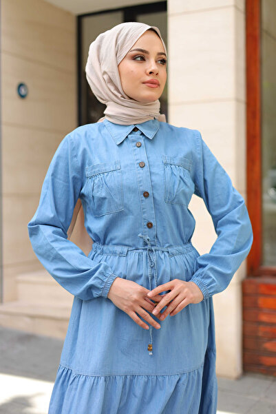 Pamuk Butik Γυναικείο τζιν φόρεμα με κορδόνι με λεπτομέρειες