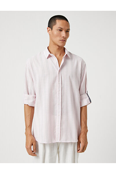 Koton Szőtt ing klasszikus gallérral, gombos felhajtható ujjú részlet