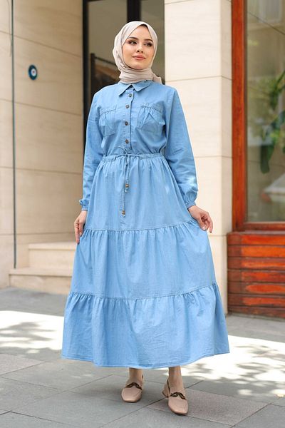 Pamuk Butik Γυναικείο τζιν φόρεμα με κορδόνι με λεπτομέρειες