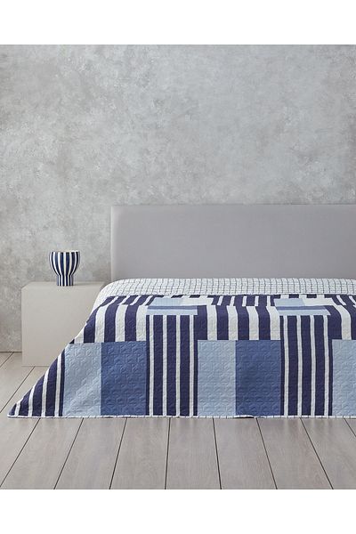 English Home King Size Navy Blue Blanket - Patch Line, Multi-Purpose