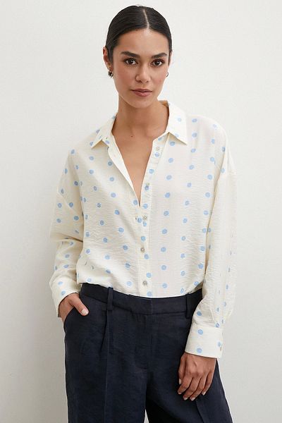 Never more Ecru Color Polka Dot Oversize Shirt