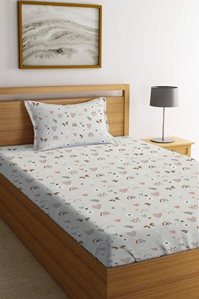 Evmila طقم ملاءات جاهزة باللون الأبيض - مطبوع بنمط قوس قزح وقلب